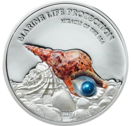 A nagy titánkürt csiga, 5 dollár, ezüst, Palau, 2016