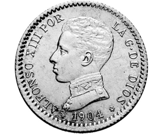 50 centimo, XIII. Alfonz, Ag,1904 Spanyolország