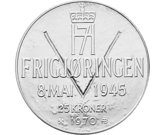 A norvég „Nép királya”, 25 korona, ezüst, Norvégia, 1970