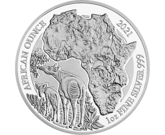 50 frank, Okapi, Ag, 1 unc.,2021 Ruanda