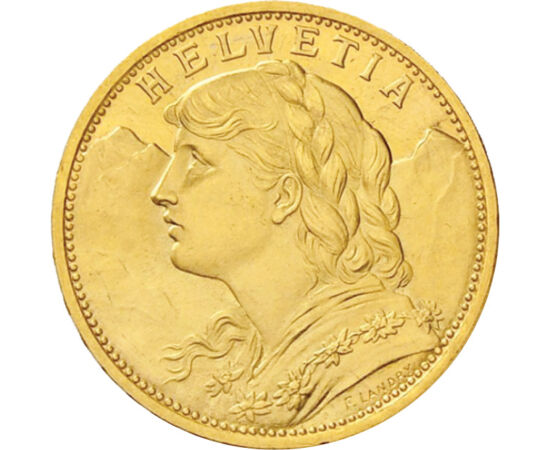 20 frank, Vreneli, 1883-1949, arany Svájc