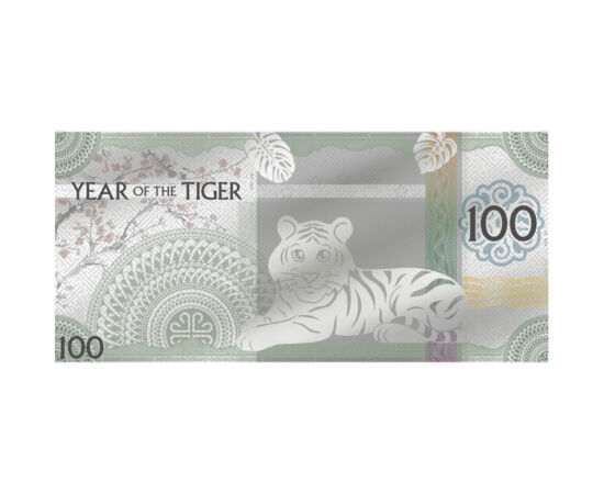 Tigris éve ezüst bankjegyen, 100 tugrik, ezüst, Mongólia, 2022