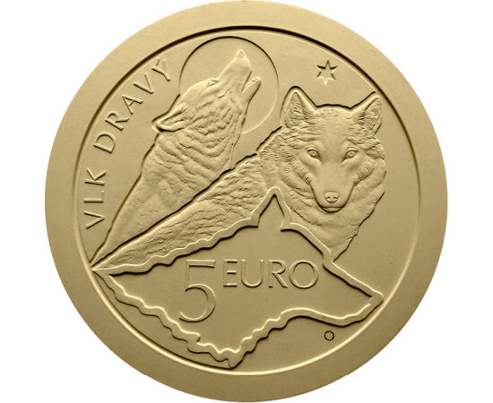 5 euró, Három farkas, térkép, címer, , CuNi, 19,1 g, Szlovákia, 2021