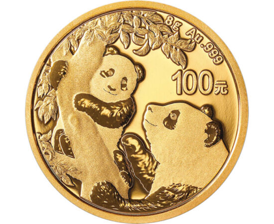 100 jüan, Pandák, , színsúly, Au 999, 8 g, Kína, 2021