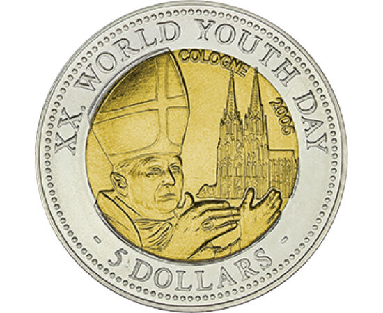 5 dollár, XVI. Benedek pápa, Kölni dóm, , CuNi, 6,4 g, Libéria, 2005