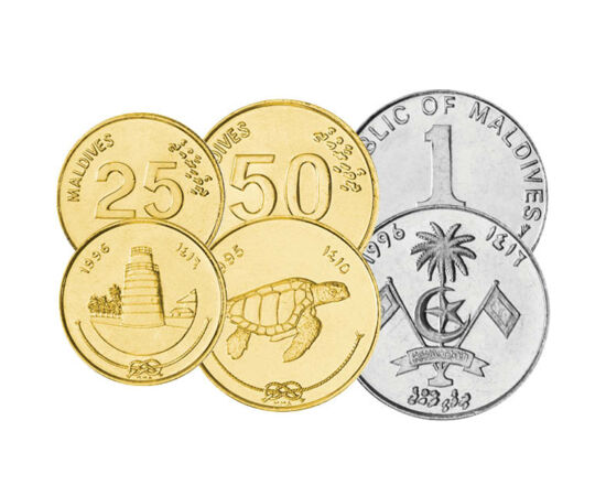 1, 5, 10, 25, 50 laari, 1 rufiyaa, , 0, 0, Maldív-szigetek, 1984-2012
