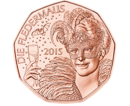  5 euró, Johann Strauss-Denevér, 2015, Ausztria