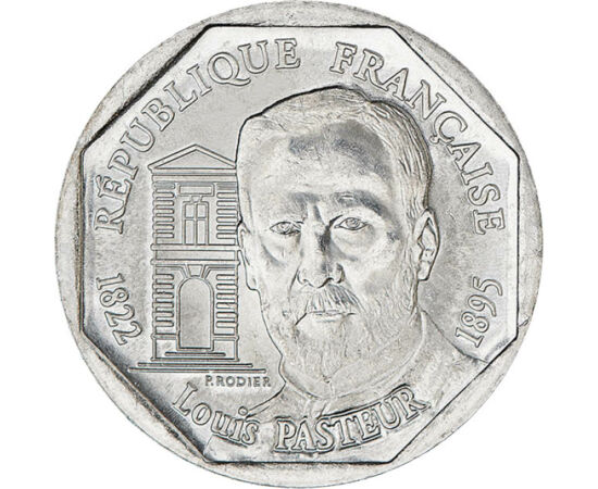 2 frank, Louis Pasteur, 1822-1895, Ni, 7,5 g, Franciaország, 1995