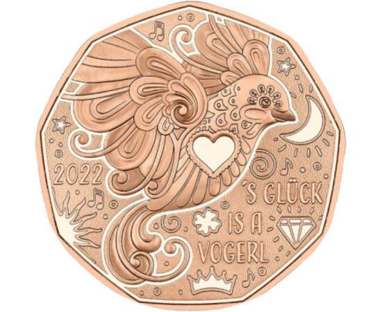 5 euró, A boldogság madara, , Cu, 7,78 g, Ausztria, 2022