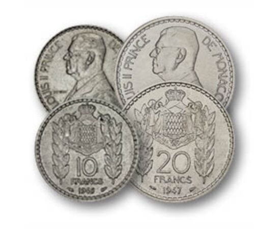 1, 2, 5, 10, 20 frank, , 0, 0, Monaco, 1943-1947