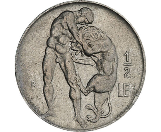 1/2 lek, Herkules, oroszlán, , Ni, 6 g, Albánia, 1926