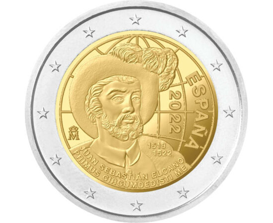 2 euró, Juan Sebastian Elcano portréja, , CuNi, 8,5 g, Spanyolország, 2022