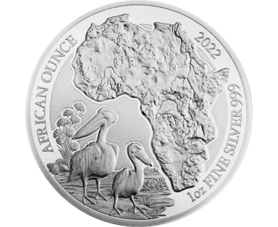50 frank, Afrika, pelikán, színsúly, , Ag 999, 31,1 g, Ruanda, 2022
