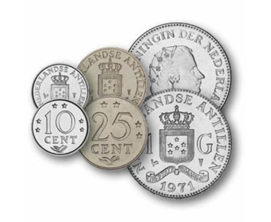 1, 2,5, 5, 10, 25 cent, 1 gulden, , 0, 0, Holland Antillák, 1970-1980