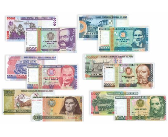 10, 50, 100, 500, 1000, 5000, 10000, 50000, 100000 intis, , bankjegy, 0, Peru, 1987-1989