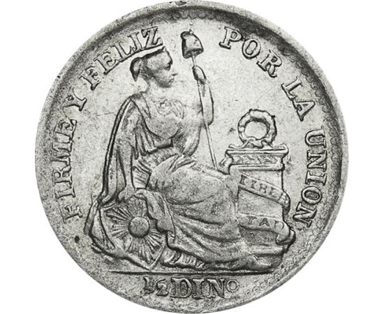 1/2 dínár, Nőalak, , Ag 900, 1,25 g, Peru, 1893-1917