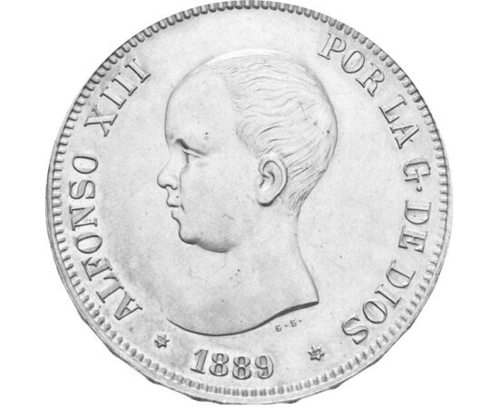  5 peseta, XIII.Alfonz, Ag,1888-1892, Spanyolország
