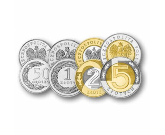 1, 2, 5, 10, 20, 50 groszy, 1, 2, 5 zlotych, , 0, 0, Lengyelország, 1990-2010