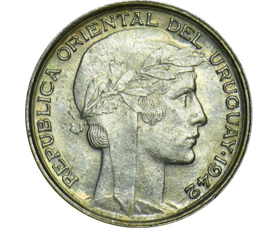 20 centesimo, Fríg sapkás nő, , Ag 720, 3 g, Uruguay, 1942