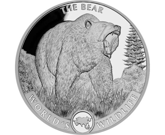 20 frank, Medve ábrázolás, Ag 9999, 31,1 g, Kongó, 2022