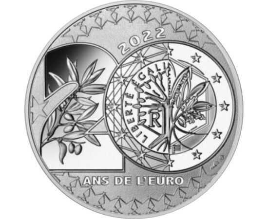 20 euró, Euró érme, csillagok, 20-as szám, , Ag 900, 18 g, Franciaország, 2022