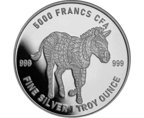 5000 frank, Zebra, , Ag 999, 31,1 g, Csád Köztársaság, 2022