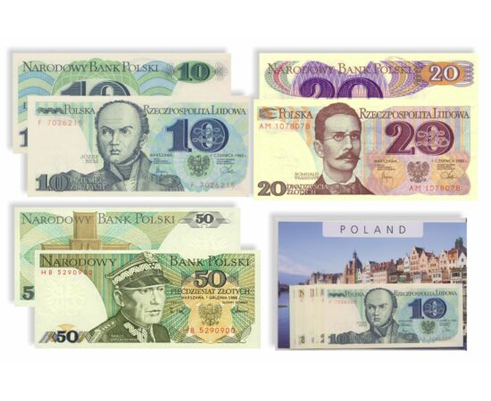 10, 20, 50, 100, 200, 500, 1000 zloty, , 0, 0, Lengyelország, 1982-1988