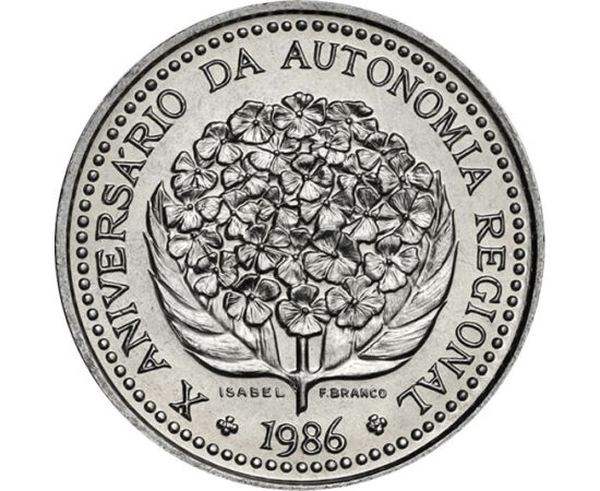 100 escudo, Virág, , CuNi, 16,5 g, Azori-szigetek, 1986