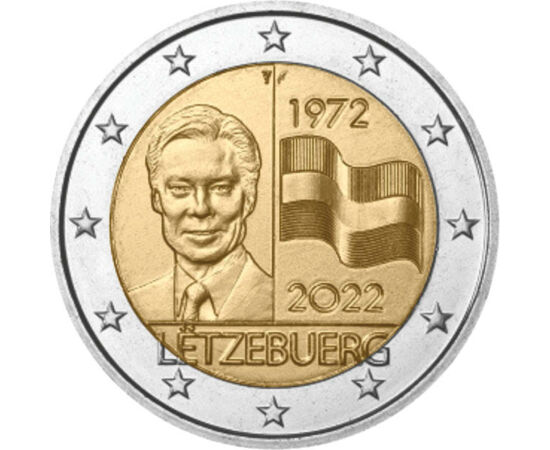 2 euró, Évszám, zászló, uralkodó portré, CuNi, 8,52 g, Luxemburg, 2022