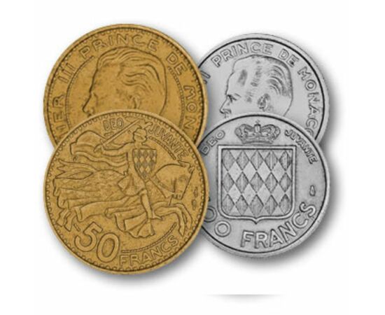 10, 20, 50, 100 franc, , 0, 0, Monaco, 1950-1956