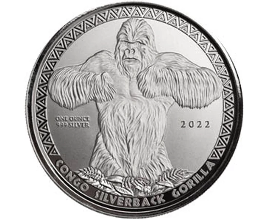500 frank, Ezüsthátú gorilla, , Ag 999, 31,1 g, Kongó, 2022