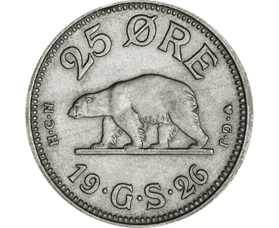 25 öre, Jegesmedve, , , CuNi, 7 g, Grönland, 1926