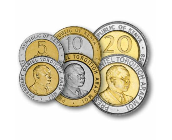 10, 50 cent, 1, 5, 10, 20 shilling, , 0, 0, Kenya, 1994-1998