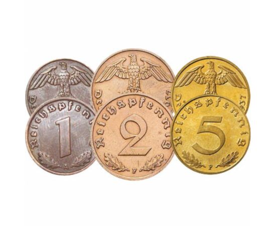  1, 2, 5, 10, 50 pfennig sor,1936-44, Német Birodalom
