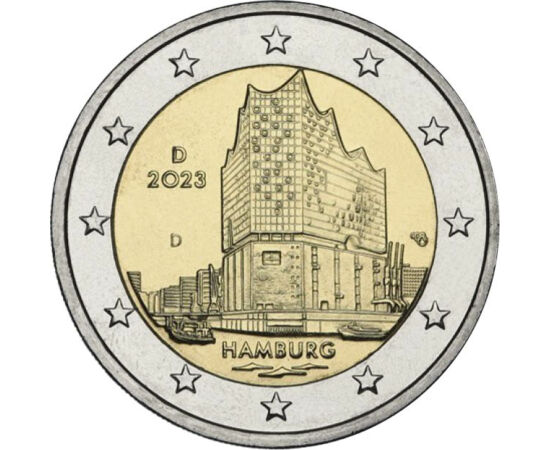 2 euró, Elbai Filharmónia, CuNi, 8,5 g, Németország, 2023
