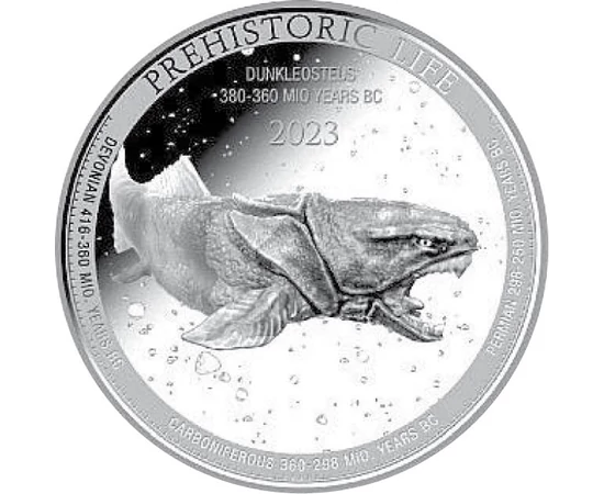 20 frank, Dunkleosteus, , Ag 9999, 31,1 g, Kongó, 2023