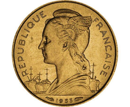 20 frank, Marianne nőalak, , Al-Bronz, 4 g, Madagaszkár, 1953