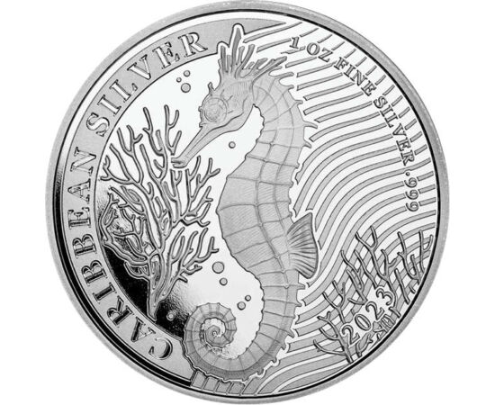 1 dollár, Csikóhal, korallok, , Ag 999, 31,1 g, Barbados, 2023