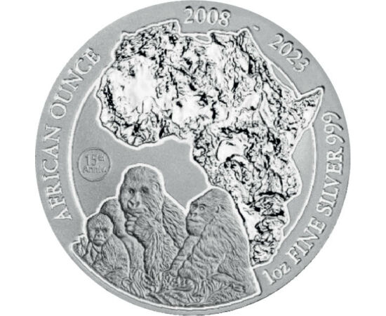 50 frank, Afrika térkép, gorillák, , Ag 999, 31,1 g, Ruanda, 2023