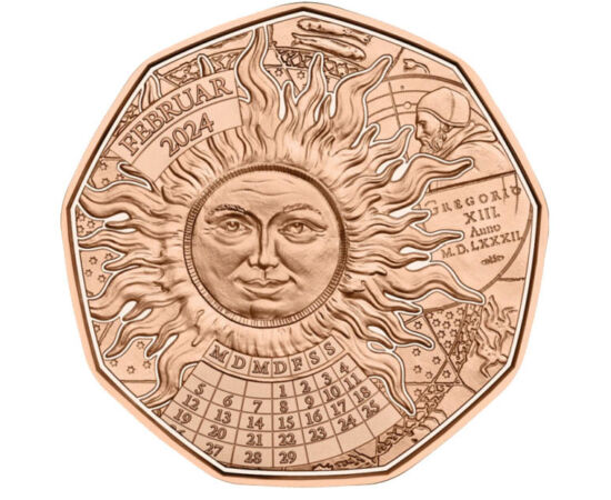 5 euró, Nap ábrázolás, naptár, , CuNi, 7,779 g, Ausztria, 2024