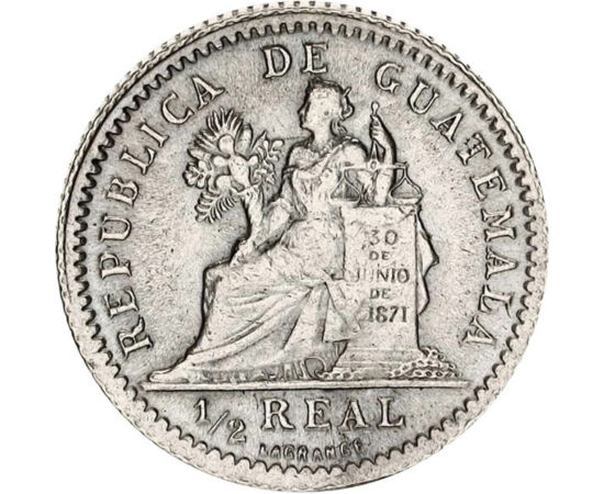 1/2 real, Justicia, mérleg, bőségszaru, , Ag 835, 1,55 g, Guatemala, 1894-1897