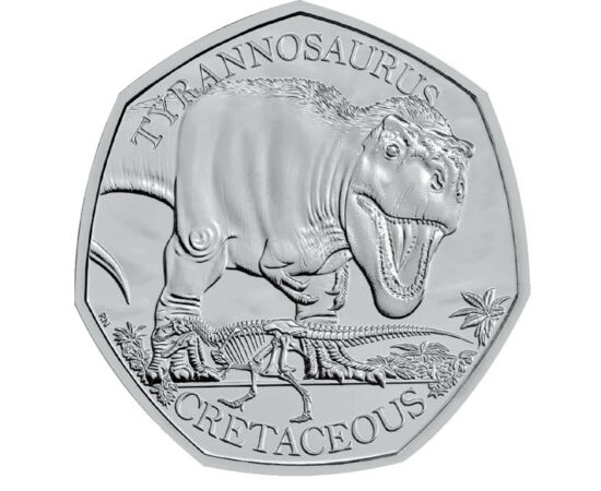 50 penny, Tyrannosaurus, csontváz, CuNi, 8 g, Nagy-Britannia, 2024