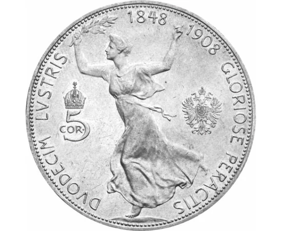  5 kor., F.J. uralk.60.évf.,ezüst,1908, Osztrák-Magyar Monarchia