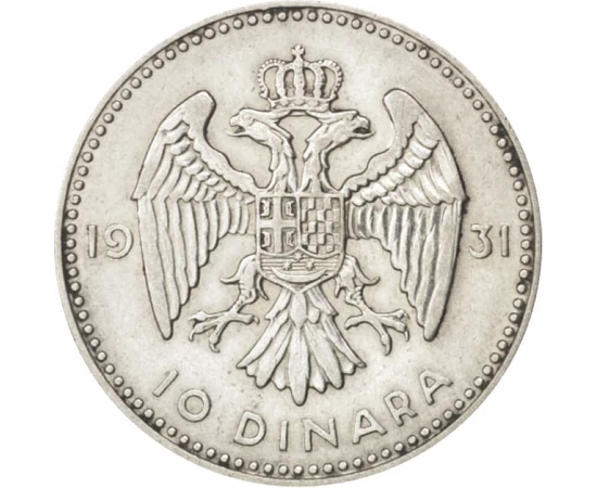 YUG/ 10 dínár Sándor portréjaAg1931 Jugoszlávia
