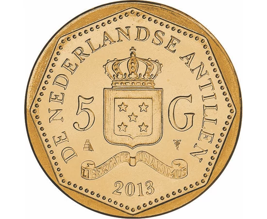 5 gulden, Beatrix és Vilmos Sándor, steel, 14 g, Holland Antillák, 2013