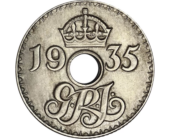 6 penny, Monogram, korona, , CuNi, 2,67 g, Új-Guinea, 1935