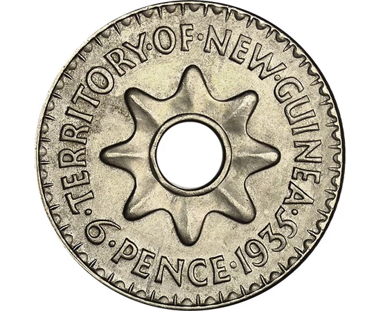 6 penny Névérték  CuNi 267 g Új-Guinea 1935