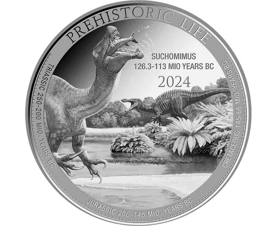 20 frank, Dinoszaurusz ábrázolás, , Ag 9999, 31,1 g, Kongó, 2024