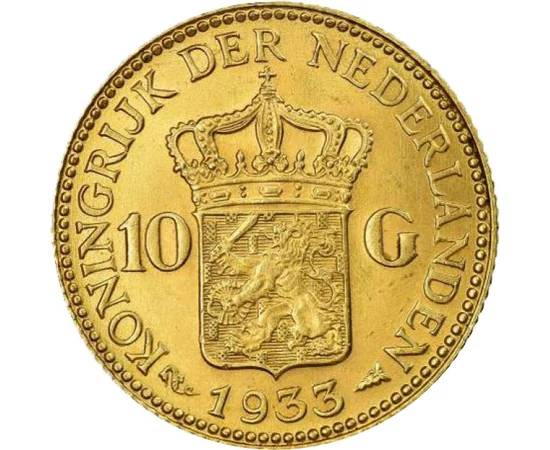  10 gulden arany Wilhelmina idős Hollandia