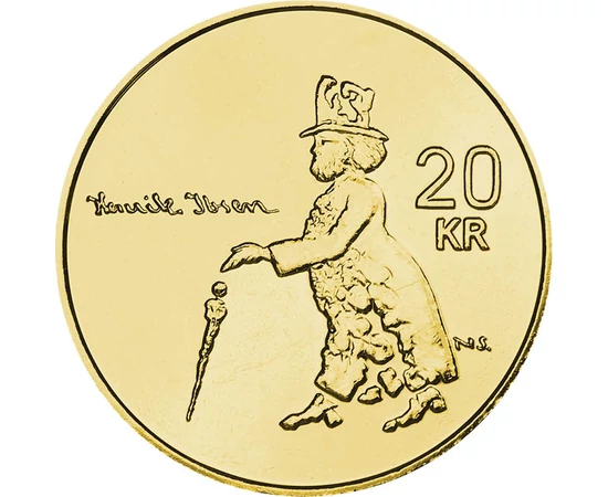 20 korona, Henrik Ibsen, , Brass, 9,9 g, Norvégia, 2006